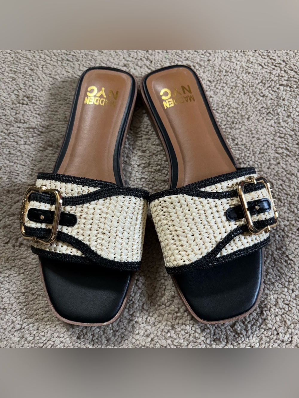 Women's Black & cream sandals either buckle